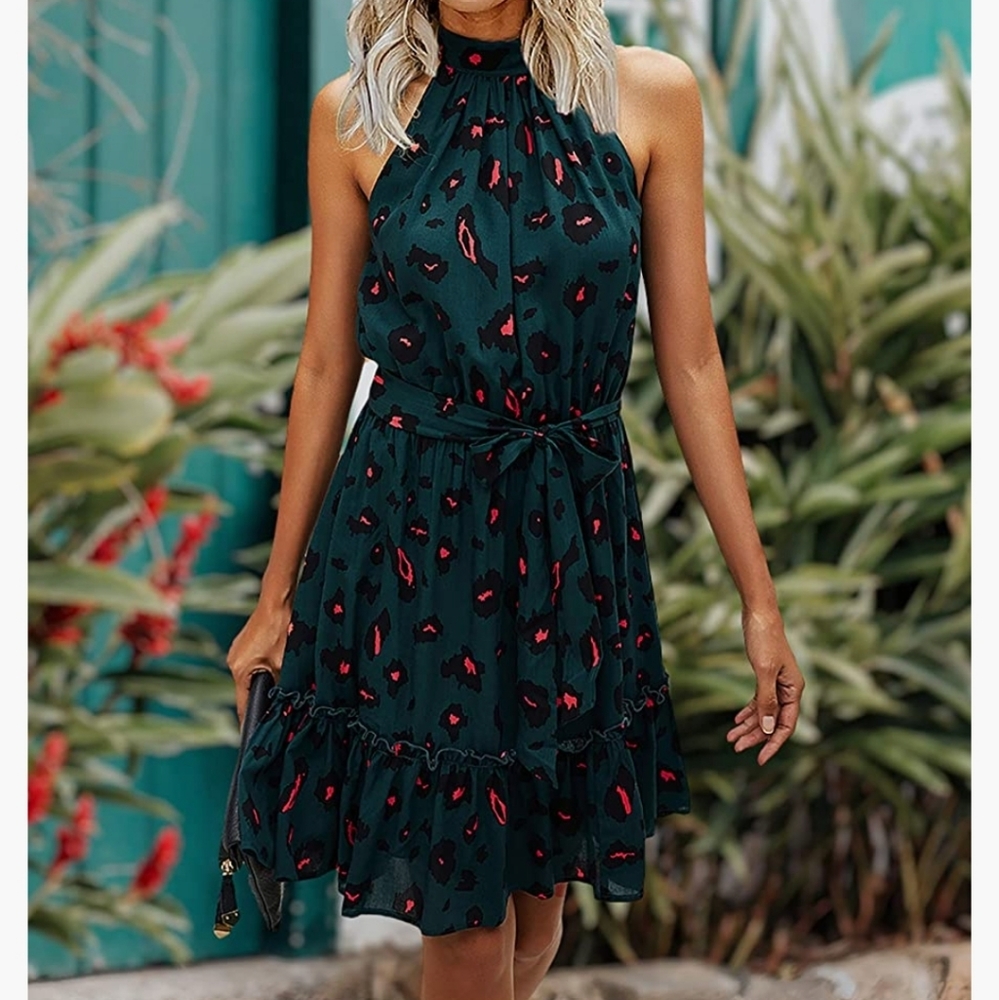 Green & Pink Leopard Dress